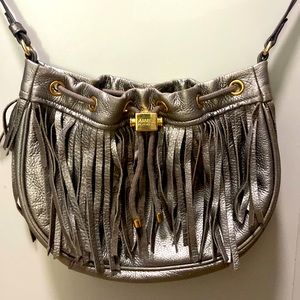 Aimee Kestenberg pewter metallic crossbody bag.   SOFT leather with fringe.